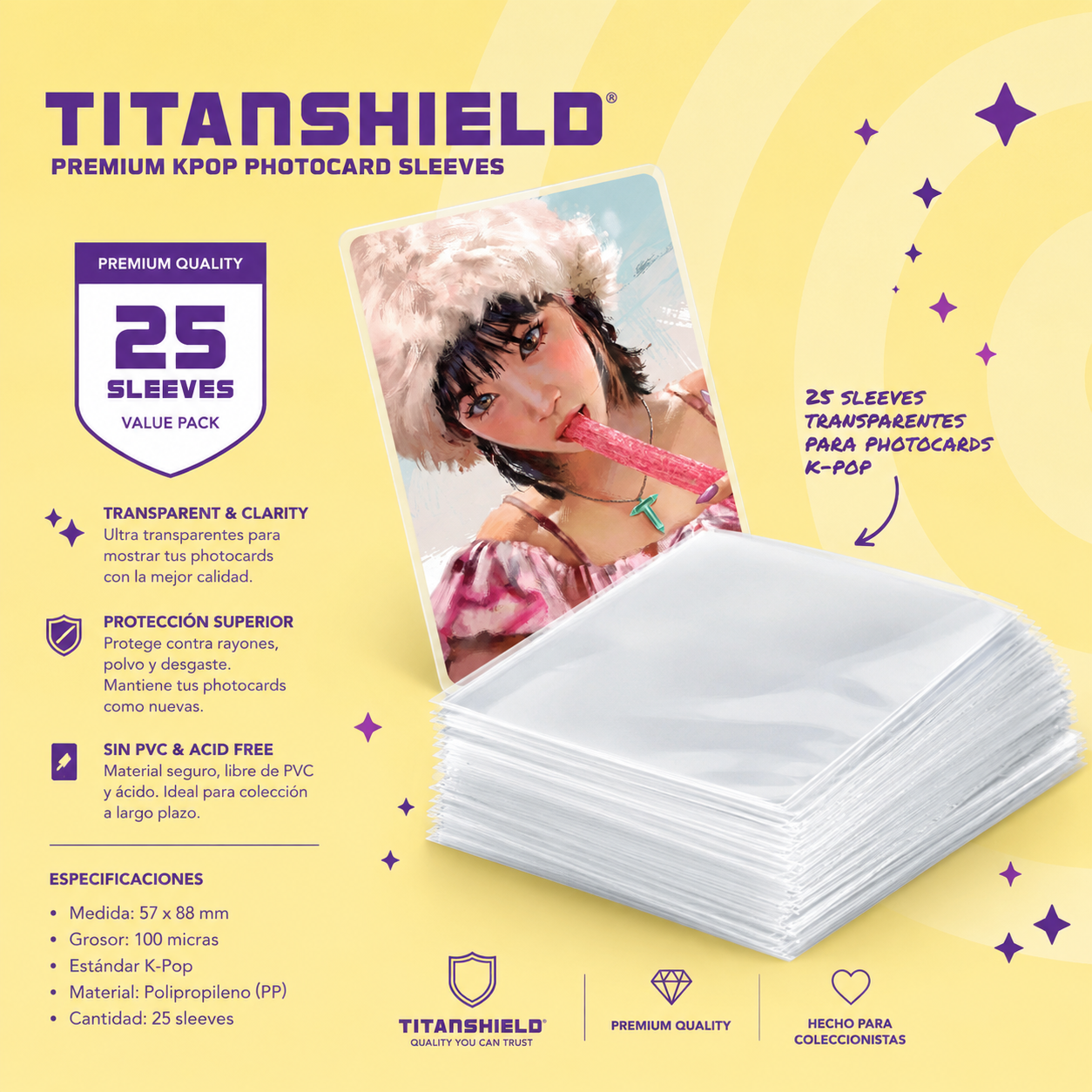 TitanShield K-Pop Photocard Sleeves – 50 unidades